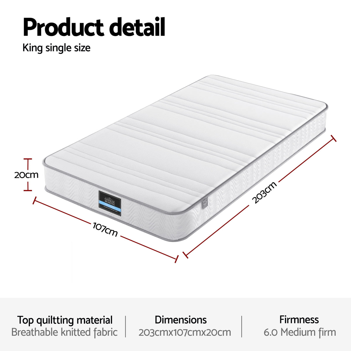 King Single Mattress 20cm | Egg Crate Foam | Reinforced Edge Support