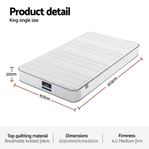 King Single Mattress 20cm | Egg Crate Foam | Reinforced Edge Support