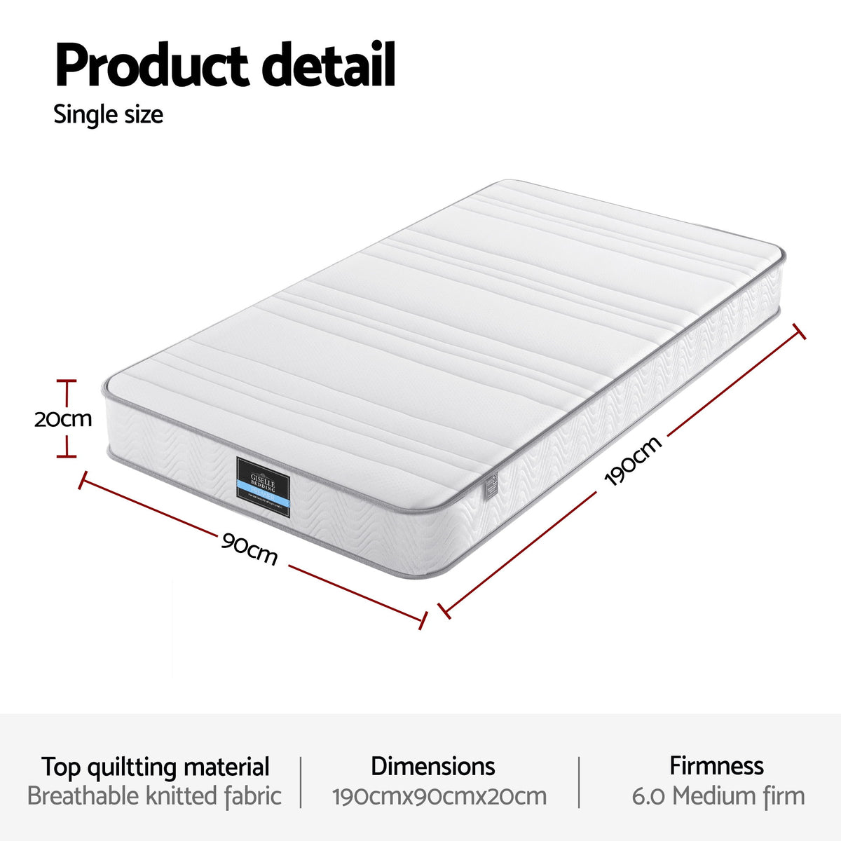Single Mattress 20cm | Egg Crate Foam | Reinforced Edge Support