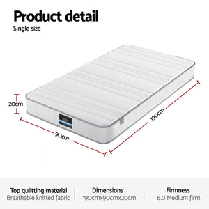 Single Mattress 20cm | Egg Crate Foam | Reinforced Edge Support