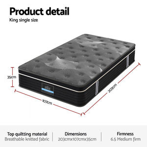 Graphene Euro Top Mattress | 35cm | Medium Firm | King Single