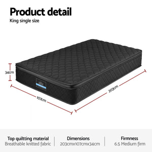 Pocket Spring Mattress | 34cm | 5-Zone | Egg Crate Foam | King Single
