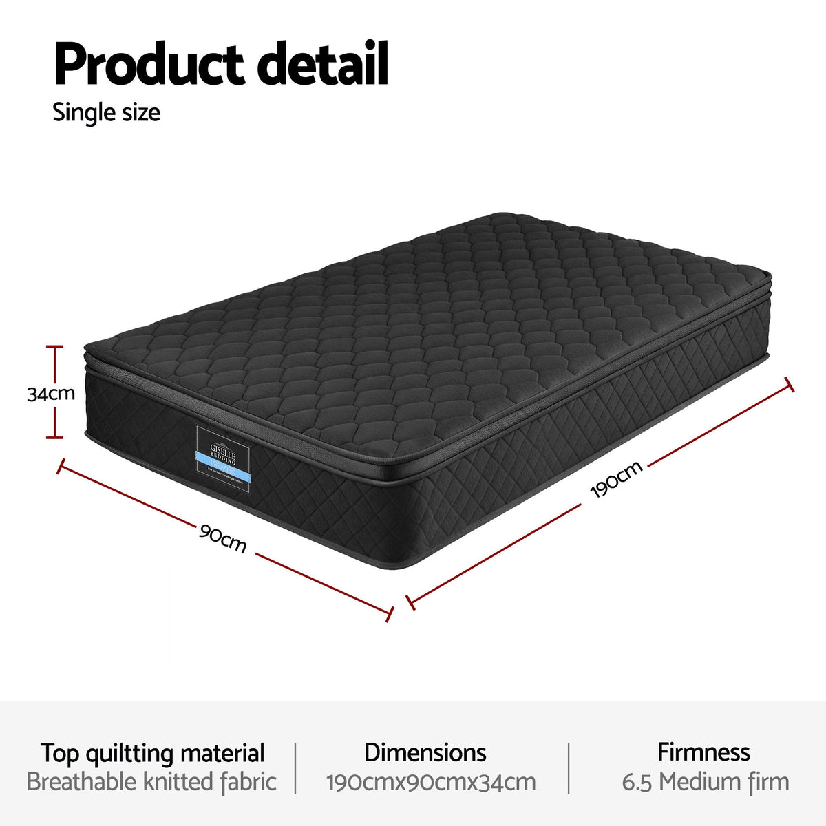 5-Zone Mattress | 34cm | Pocket Spring + Egg Crate Memory Foam | Single