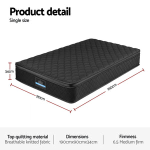 5-Zone Mattress | 34cm | Pocket Spring + Egg Crate Memory Foam | Single