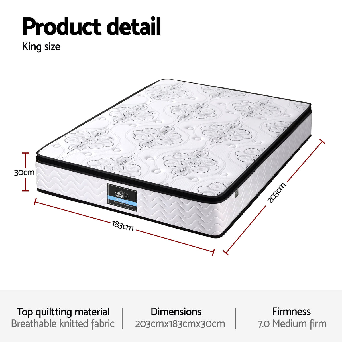 Euro Top Pocket Spring Mattress | 30cm | Medium Firm | King