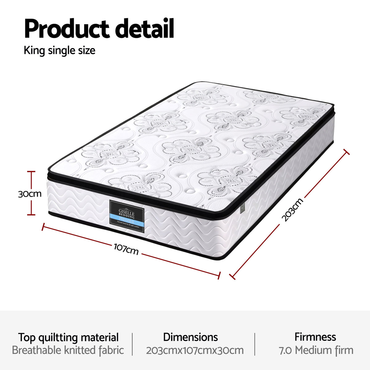 Pocket Spring Mattress | 30cm | Medium Firm | Euro Top | King Single