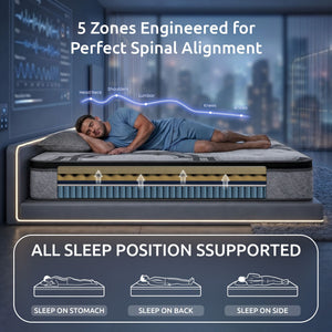 Levitex Single Mattress 34 cm 5-Zone Pocket Spring with Latex & Memory Foam or Extra Lumbar & Shoulder Support