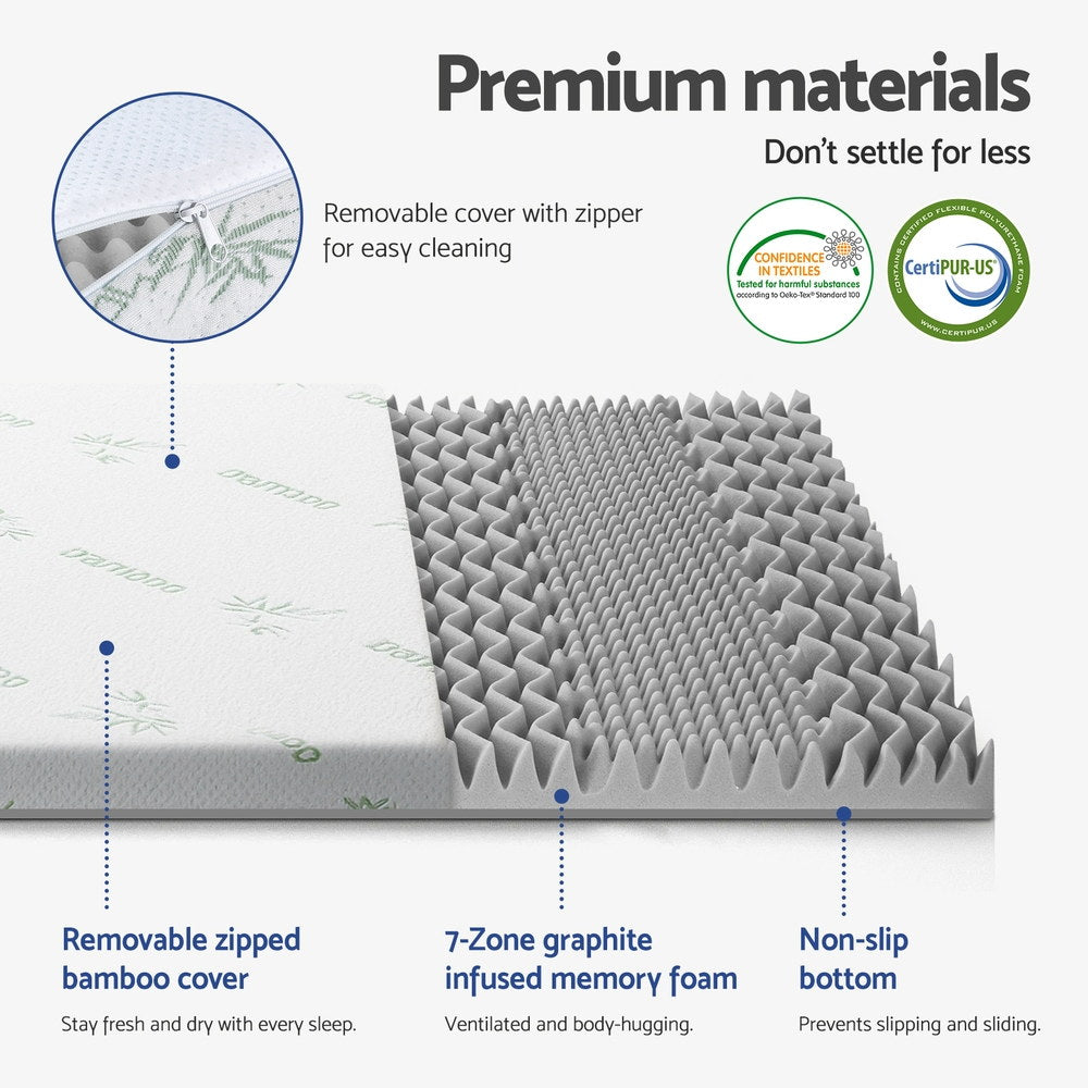 Graphite Memory Foam Topper | 8cm | 7-Zone Support | Double