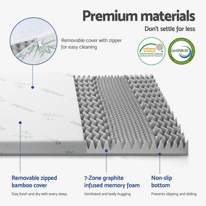 Graphite Memory Foam Topper | 8cm | 7-Zone Support | Double