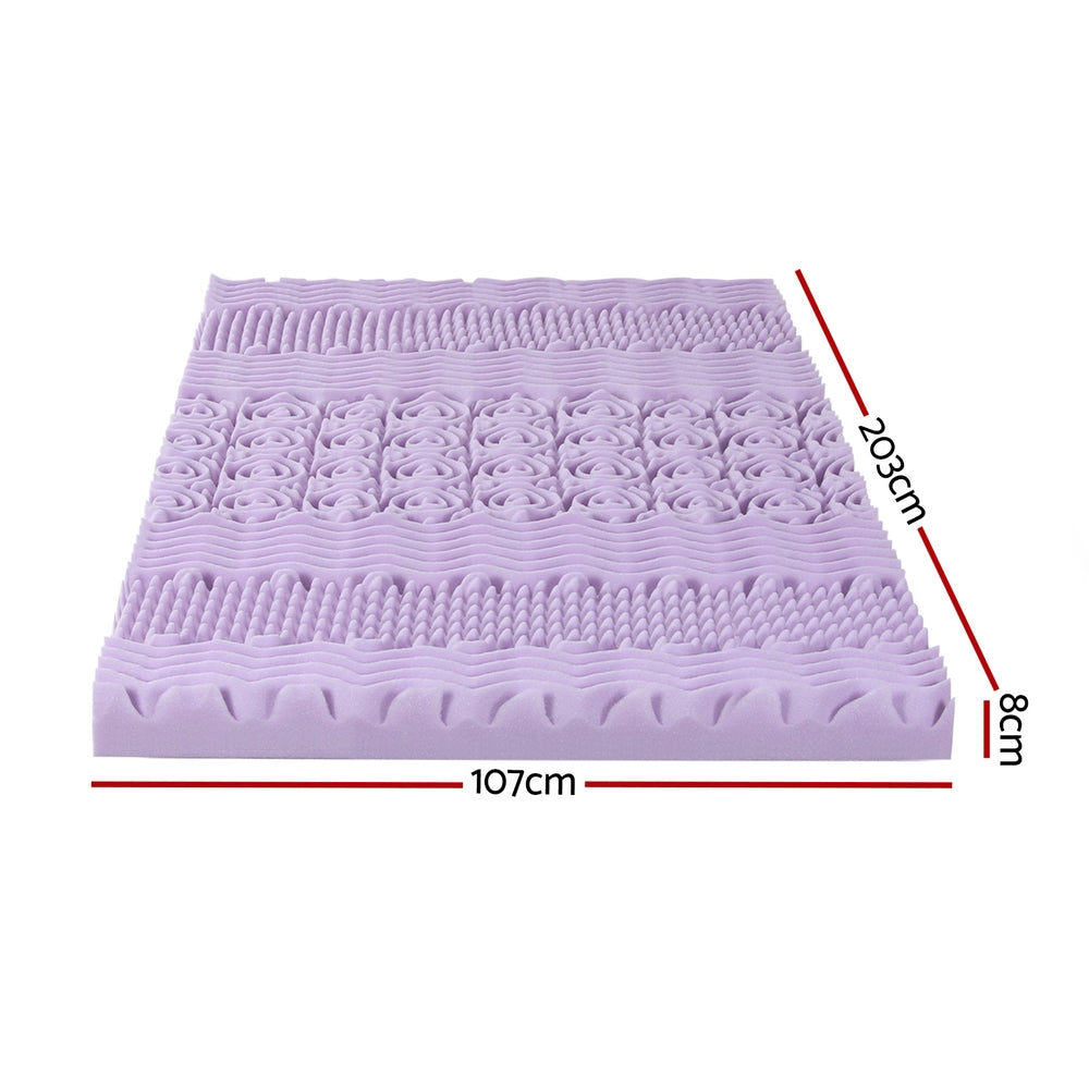 Memory Foam Topper | 8cm | 7-Zone Lavender | Bamboo Cover | King Single