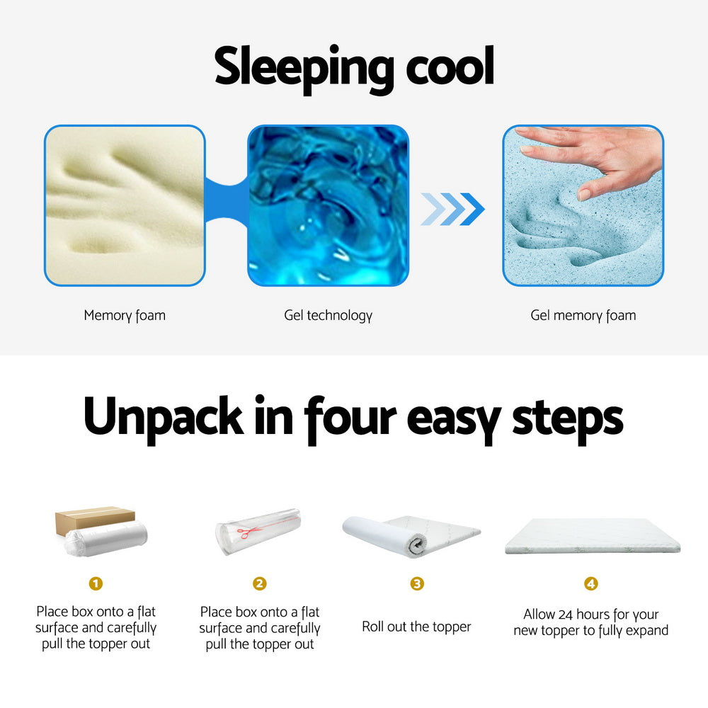 Giselle Bedding | Memory Foam Mattress Topper | Cool Gel Bed Mat | Bamboo | 10cm | King