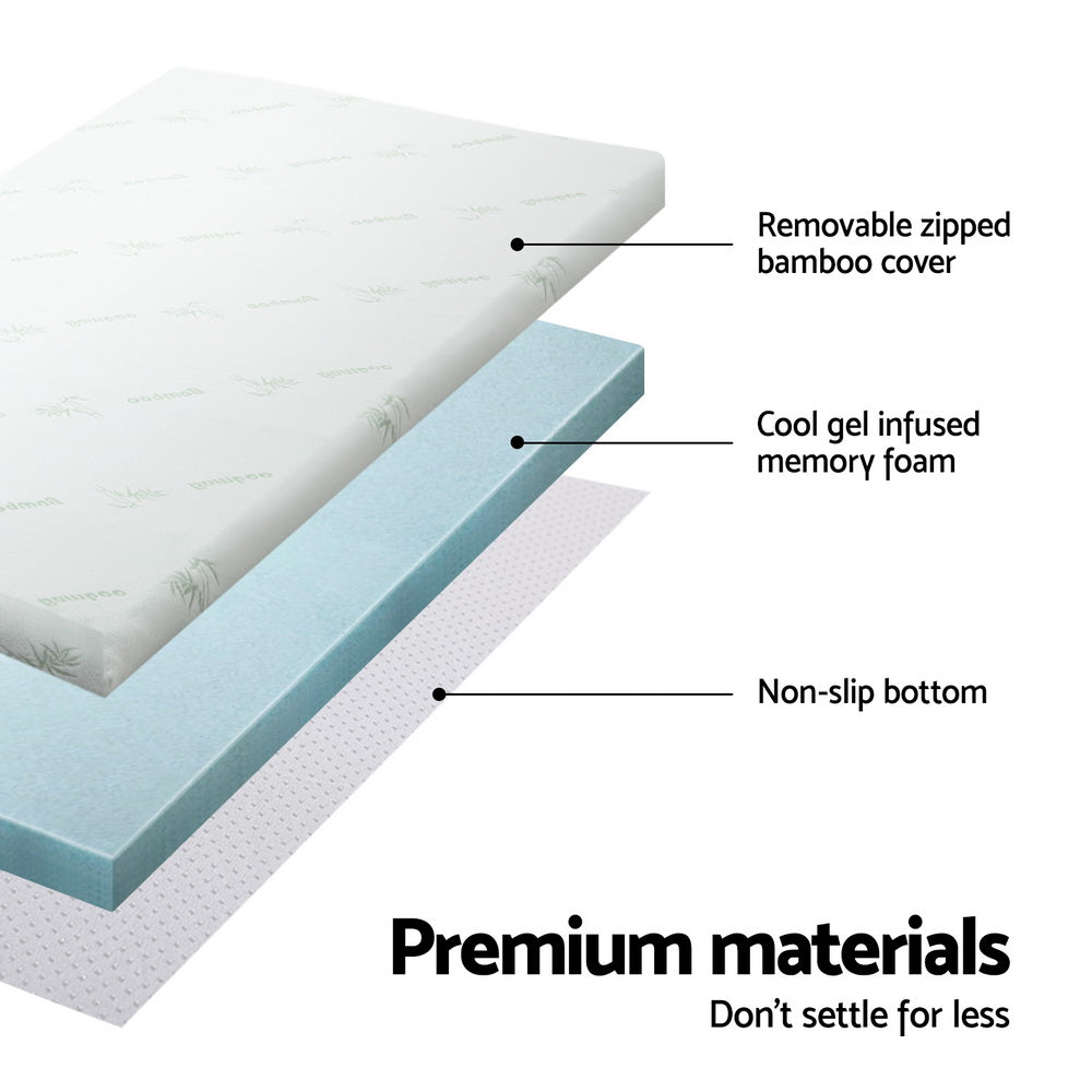 Giselle Bedding | Memory Foam Mattress Topper | Cool Gel Bed Mat | Bamboo | 10cm | Single