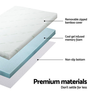 Giselle Bedding | Memory Foam Mattress Topper | Cool Gel Bed Mat | Bamboo | 10cm | Single
