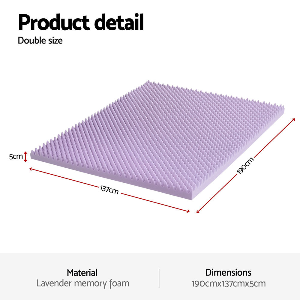 Memory Foam Topper | 5cm | Lavender Egg Crate Foam Pad | Double