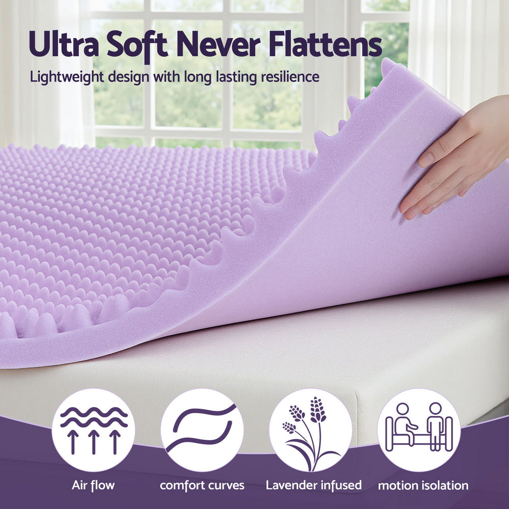 Memory Foam Topper | 5cm | Lavender Egg Crate Foam Pad | Double