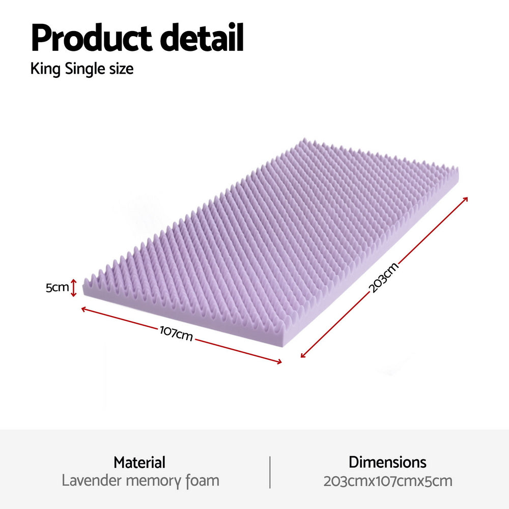 Memory Foam Mattress Topper | 5cm | Lavender Infused Egg Crate | King Single