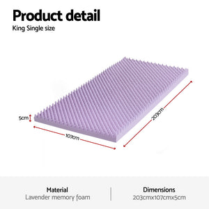 Memory Foam Mattress Topper | 5cm | Lavender Infused Egg Crate | King Single