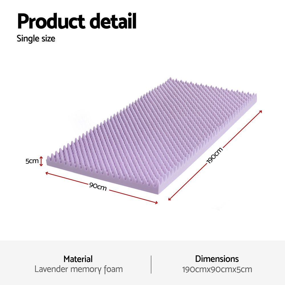 Egg Crate Memory Foam Topper | 5cm | Lavender Infused | Single