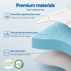 Memory Foam Mattress Topper 12cm | Cool Gel Bamboo Cover | Double Size | Ventilated Foam Design