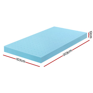 Memory Foam Mattress Topper 12cm | Cool Gel Bamboo Cover | King Single Size | Ventilated Foam Design
