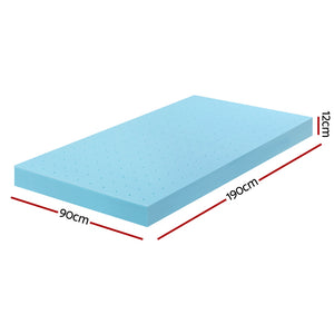 Memory Foam Mattress Topper 12cm | Cool Gel Bamboo Cover | Single Size | Ventilated Foam Design