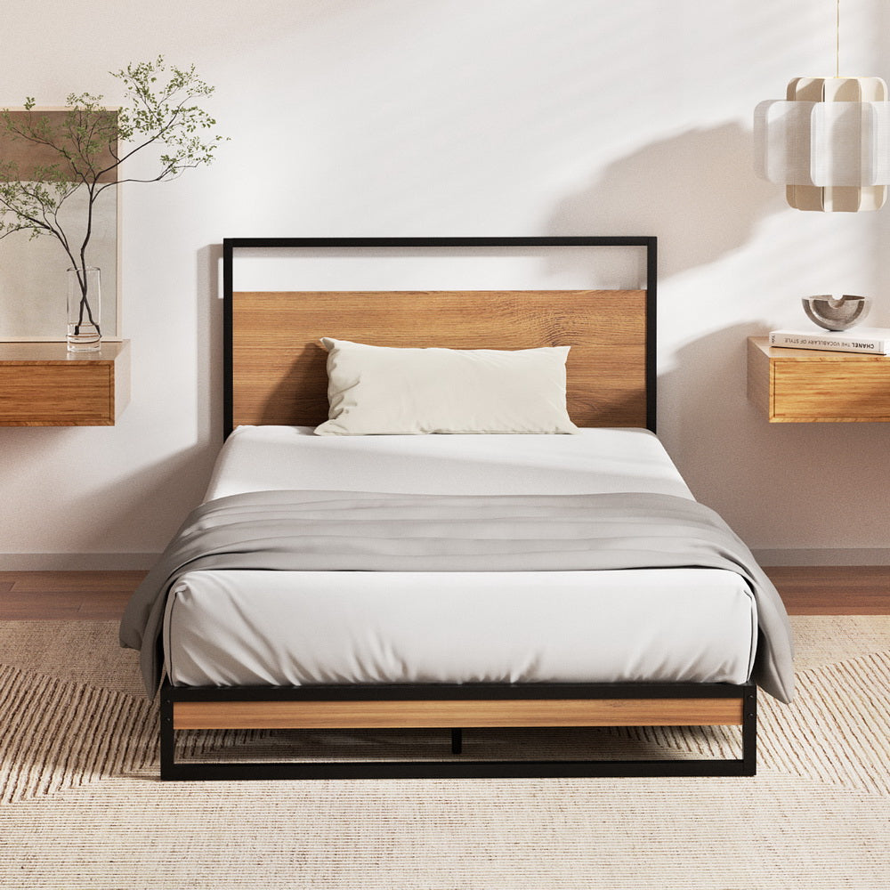 Artiss Metal Bed Frame | Single Size | Platform Base with Mattress ...
