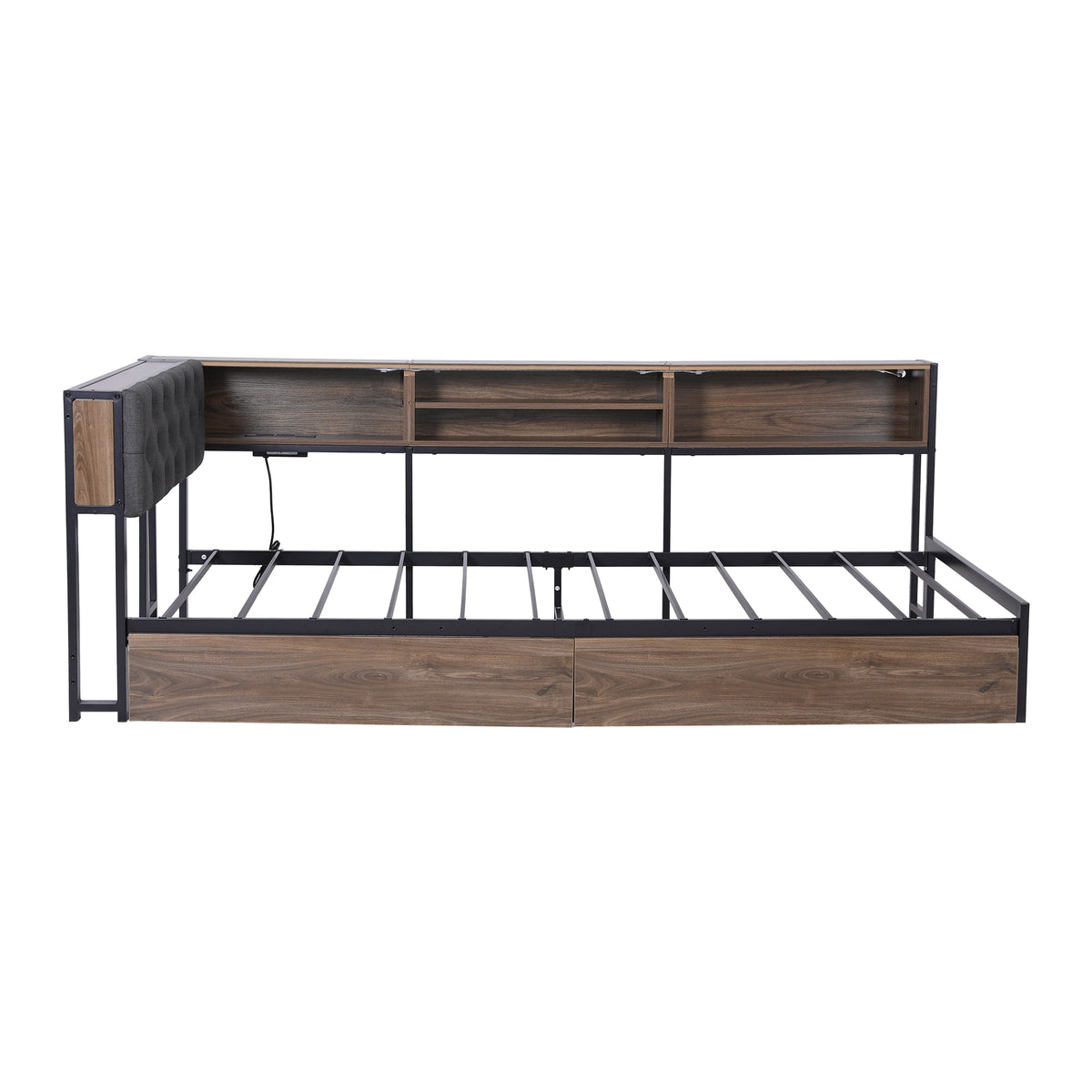 King Single Bed Frame | 2 Drawers | Charging Station | Metal Base