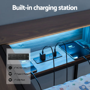 King Single Bed Frame | 2 Drawers | Charging Station | Metal Base