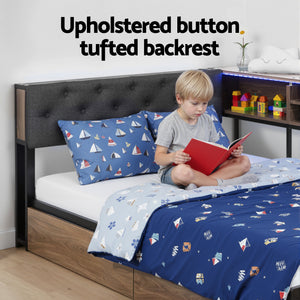 King Single Bed Frame | 2 Drawers | Charging Station | Metal Base
