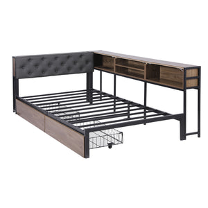 King Single Bed Frame | 2 Drawers | Charging Station | Metal Base