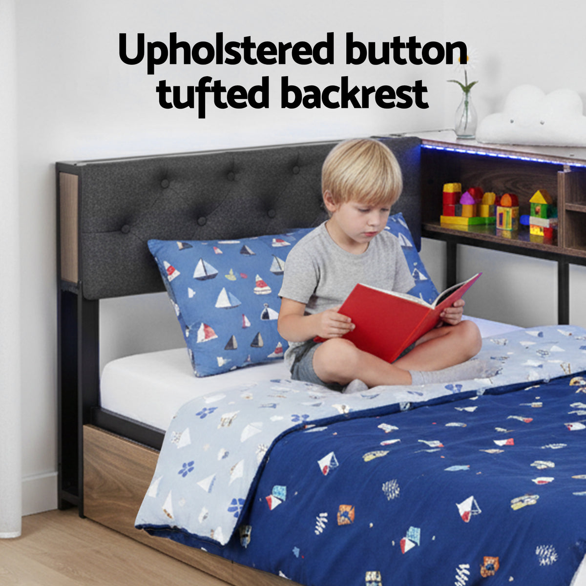 Single Bed Frame | 2 Drawers | Charging Station | Metal Base