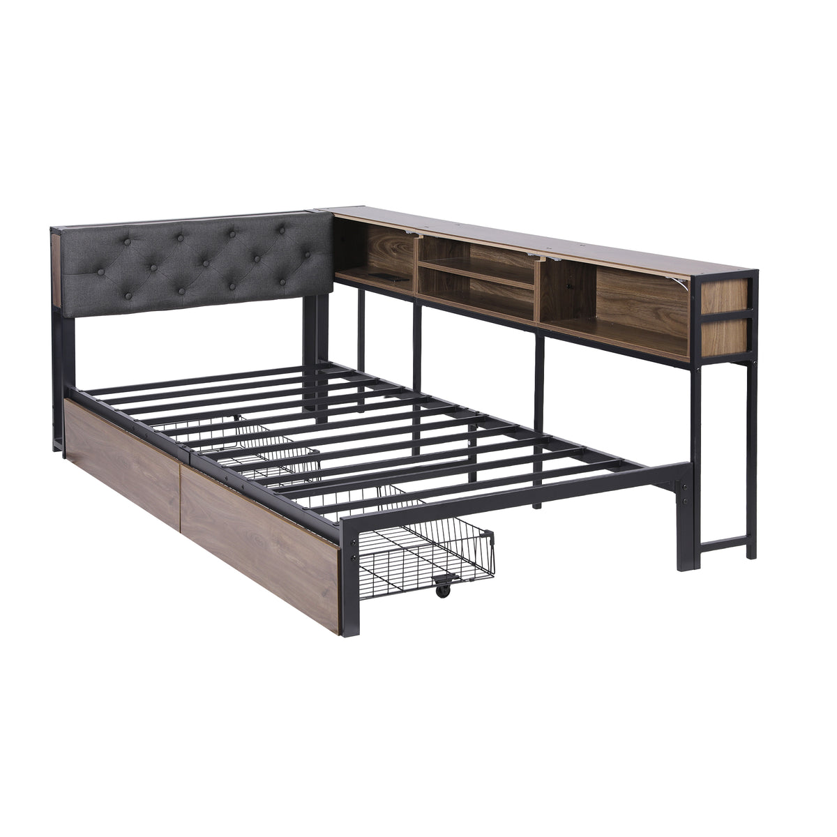 Single Bed Frame | 2 Drawers | Charging Station | Metal Base