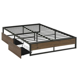 Artiss Bed Frame Metal Frame Queen Size Bed Base 2 Drawers OSLO
