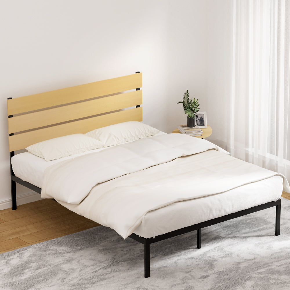 Bed Frame | Queen Size | Metal Base | Mattress Platform Foundation | Black | PAULA