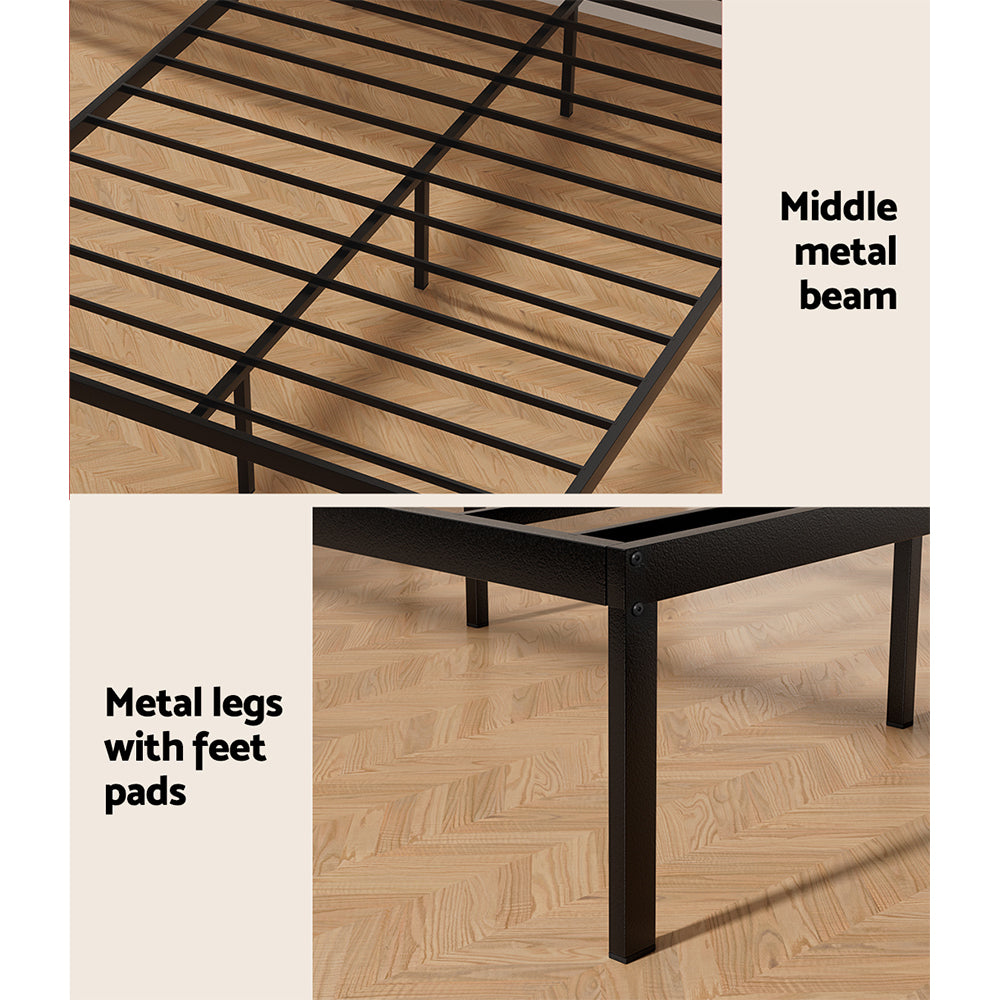 Bed Frame | Queen Size | Metal Base | Mattress Platform Foundation | Black | PAULA