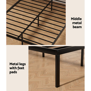 Bed Frame | Queen Size | Metal Base | Mattress Platform Foundation | Black | PAULA
