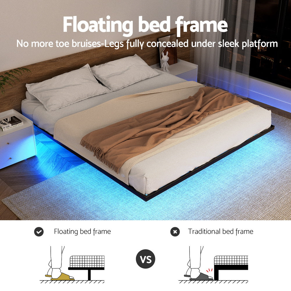 Artiss Bed Frame | Double | Floating Metal with LED Lights | Tool-Free | 300KG Capacity