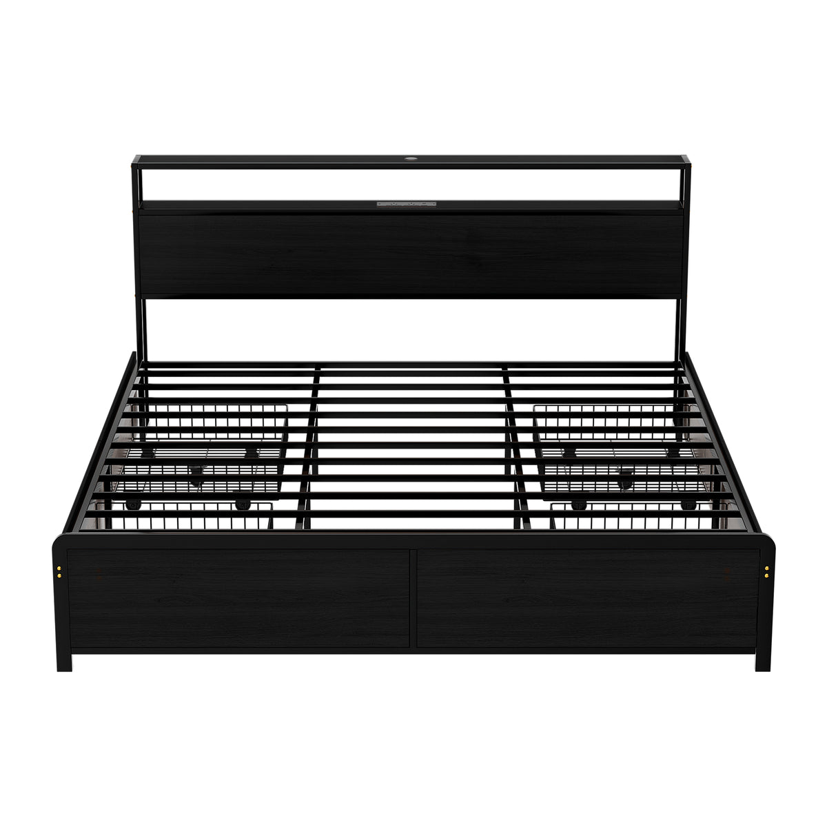 Metal Bed Frame | King | Storage Headboard | LED + Charging Station | 4 Drawers