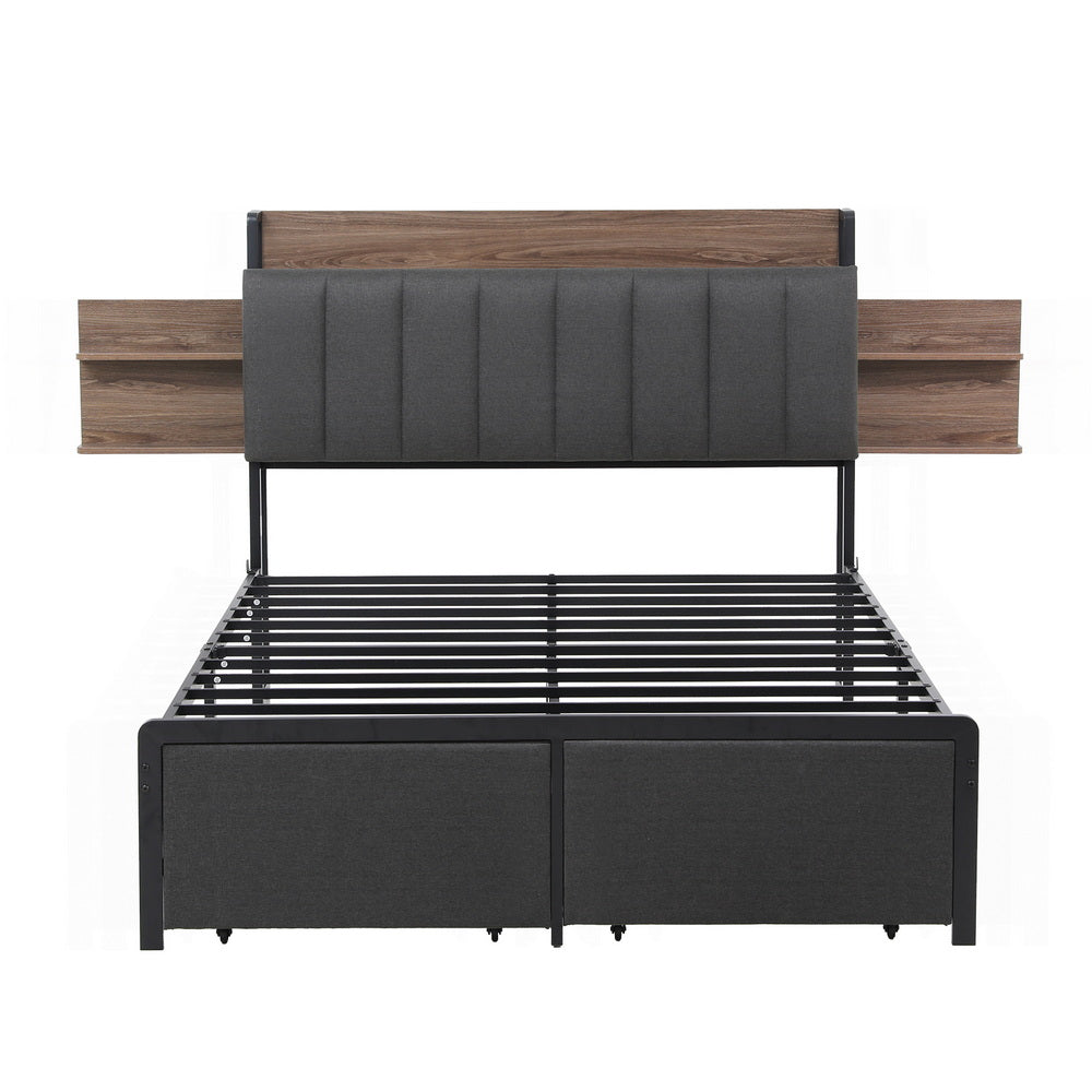 Metal Bed Frame | Double | Hidden 2-Tier Storage | Charging Station