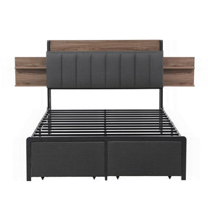Metal Bed Frame | Double | Hidden 2-Tier Storage | Charging Station