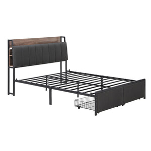 Metal Bed Frame | Double | Hidden 2-Tier Storage | Charging Station