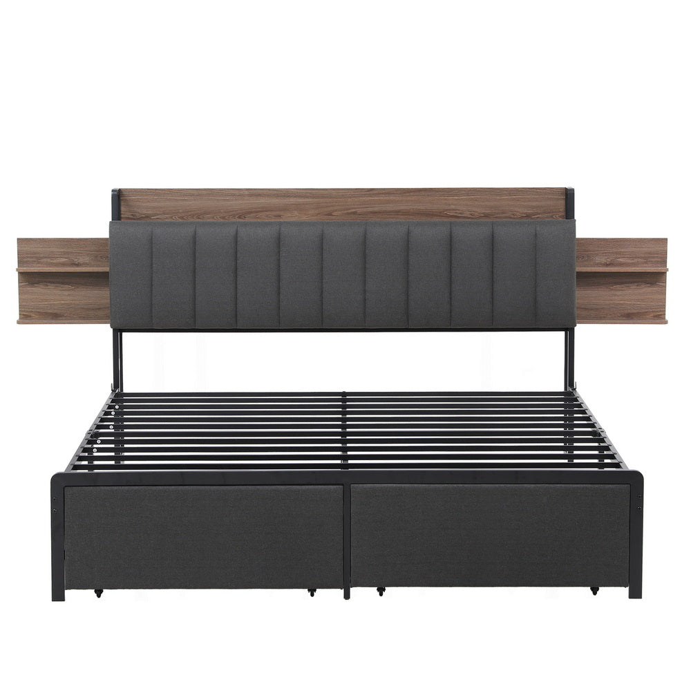 Metal Bed Frame | King | Hidden 2-Tier Storage | Charging Station