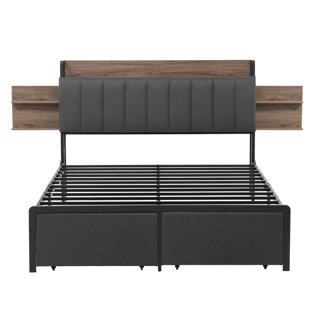 Metal Bed Frame | Queen | Hidden 2-Tier Storage | Charging Station