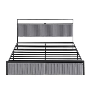 Artiss Metal Bed Frame King Size LED Charging Station 2 Drawers