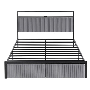 Artiss Metal Bed Frame Queen Size LED Charging Station 2 Drawers
