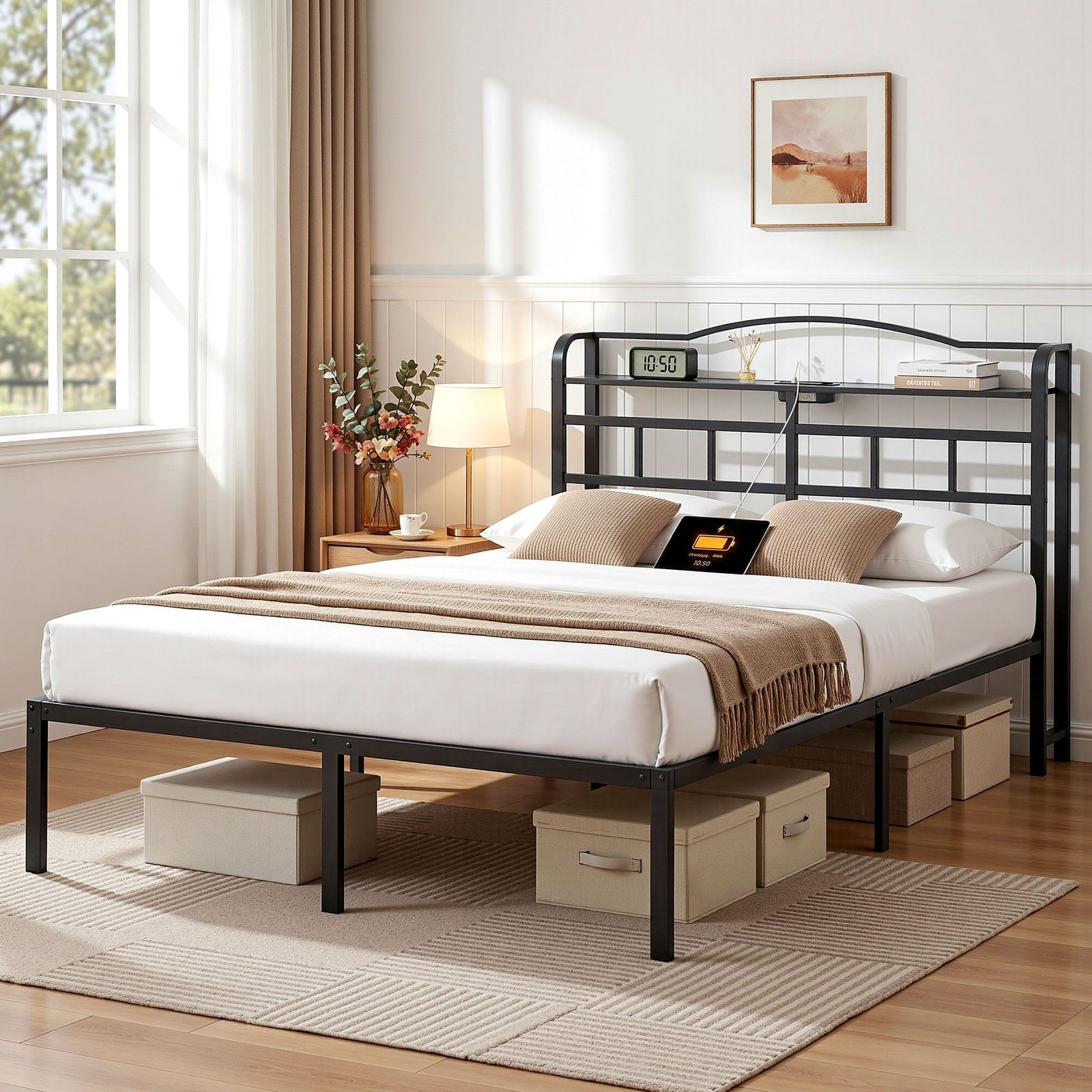 Queen Bed Frame | Charging Station Included