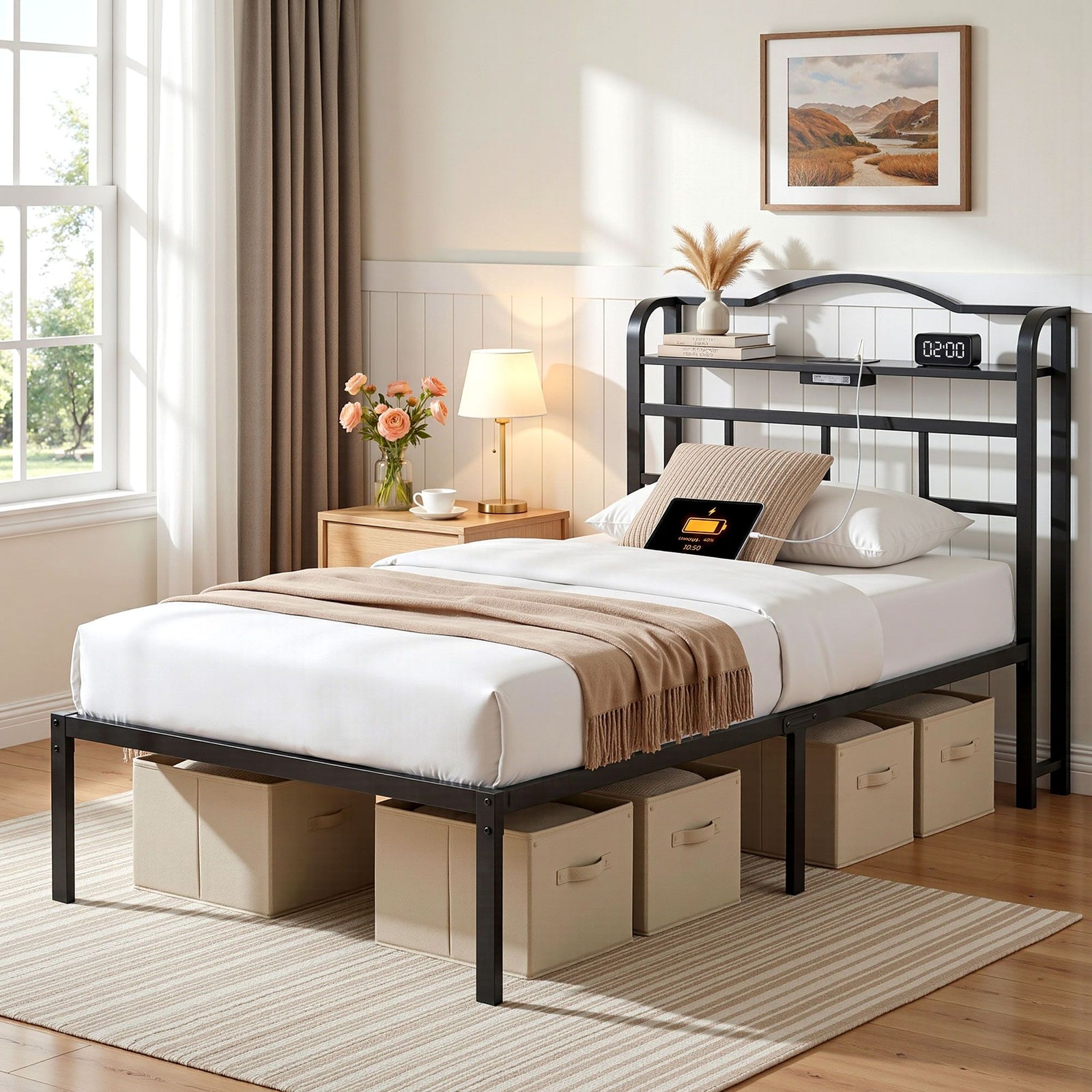 Single Bed Frame | Charging Station Included
