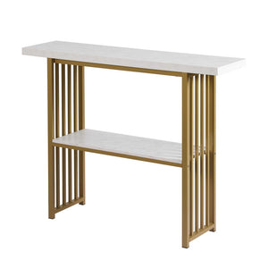 Console Table | Marble Effect | White & Gold Frame