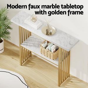 Console Table | Marble Effect | White & Gold Frame