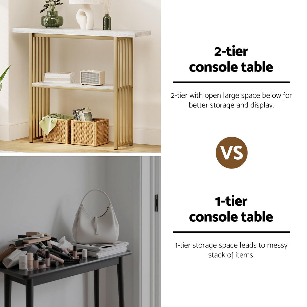 Console Table | Marble Effect | White & Gold Frame